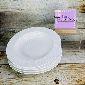 Food Network RIPPLE White Embossed Rings Stoneware Individual Pasta Bowls Set 4